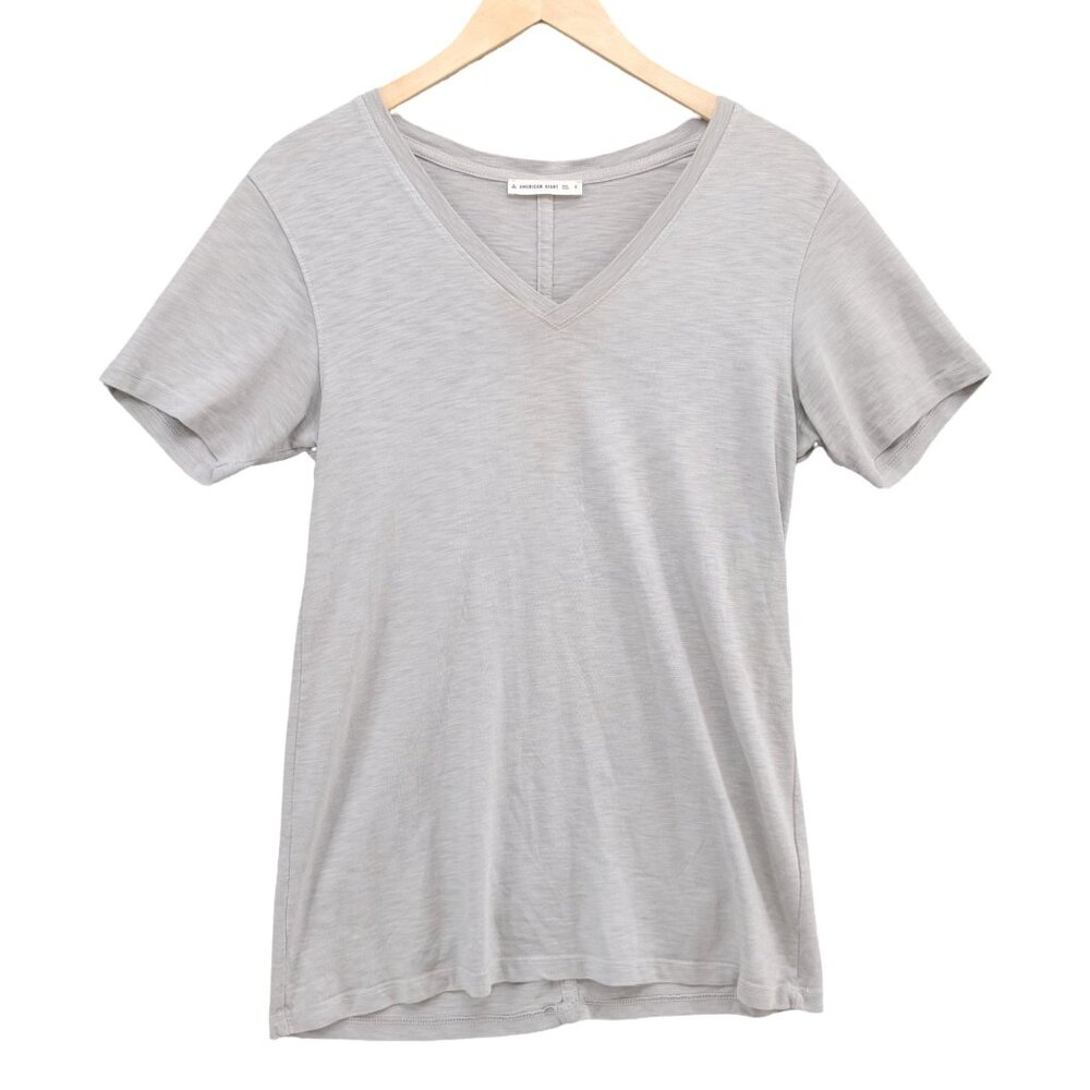 American Giant Supima Cotton Tee Womens Grey V Neck Short Sleeve T Shirt Size S